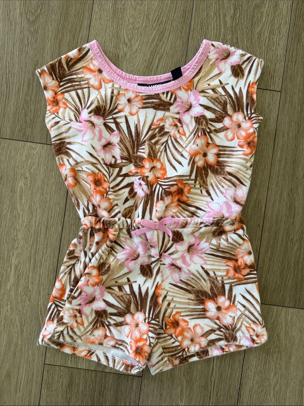 Lands End Floral Terry Romper with Pink Trim size M (8)